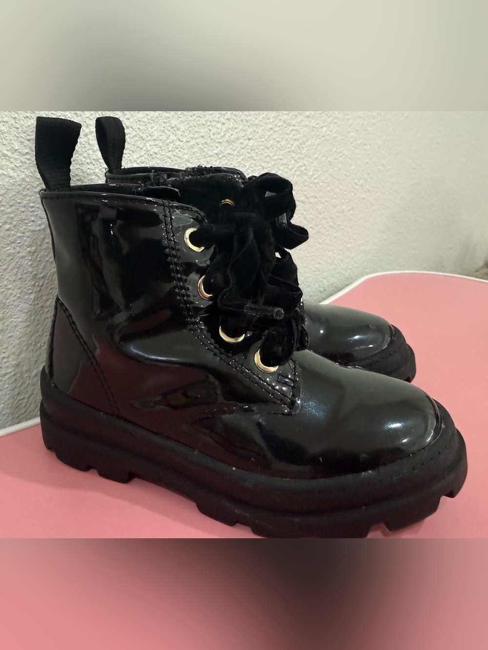 H&M Kids Black Patent Lace-Up Ankle Boots